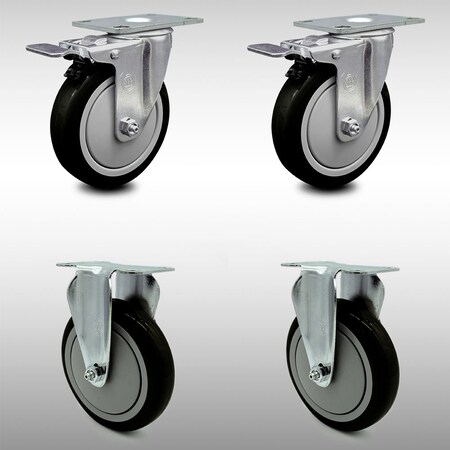 Service Caster 5 Inch SS Black Polyurethane Top Plate Caster Lock Brake 2 Rigid SCC, 2PK SCC-SSTTL20S514-PPUB-BLK-2-R-2